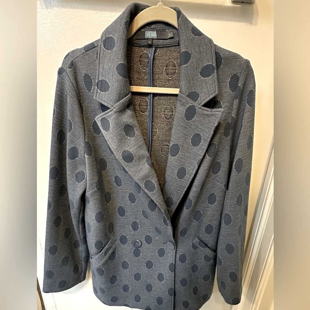Anthropologie Gray/Blue Polka Dot Blazer